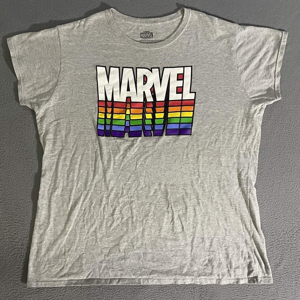 Marvel Shirt Womens 3XL Comics‎ Logo Gray Colorful Logo Rainbow Hero Casual